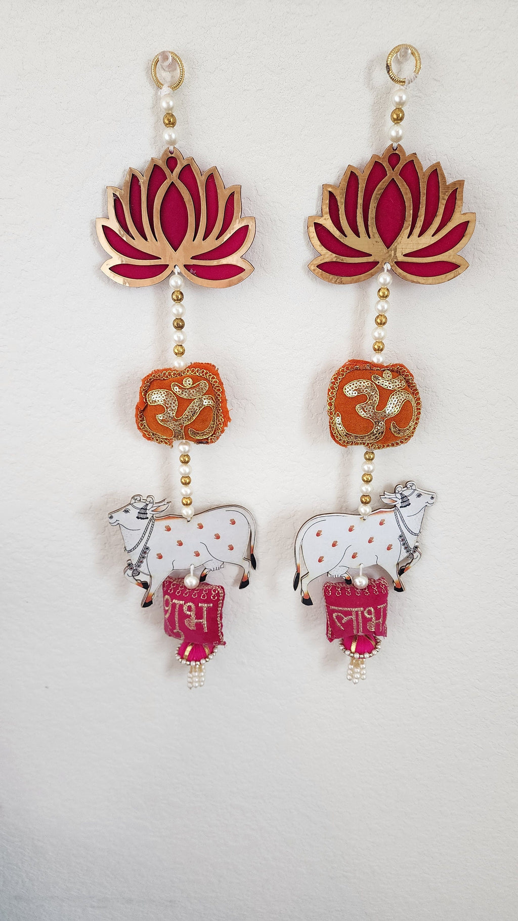 Lotus & Pichwai Cow Shubh-Labh Hanging: Diwali Mandir Decor
