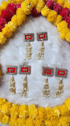 Kundan Shubh-Labh Hanging: Red Velvet Diwali Mandir Decor.