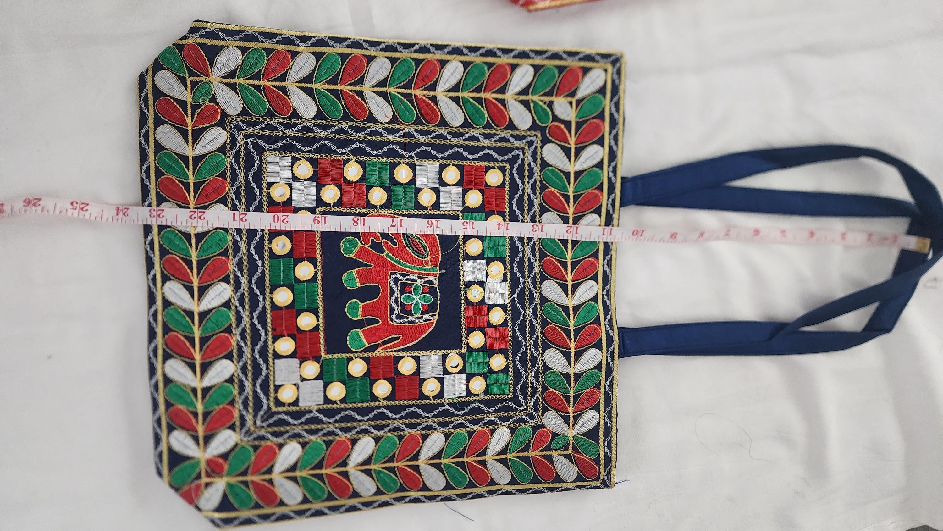 Embroidered Elephant Crossbody Bag: Indian Mirror Work Jhola Bag