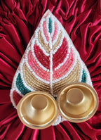 Handcrafted Beaded Leaf Haldi Kumkum Plate: Diwali Pooja Gift