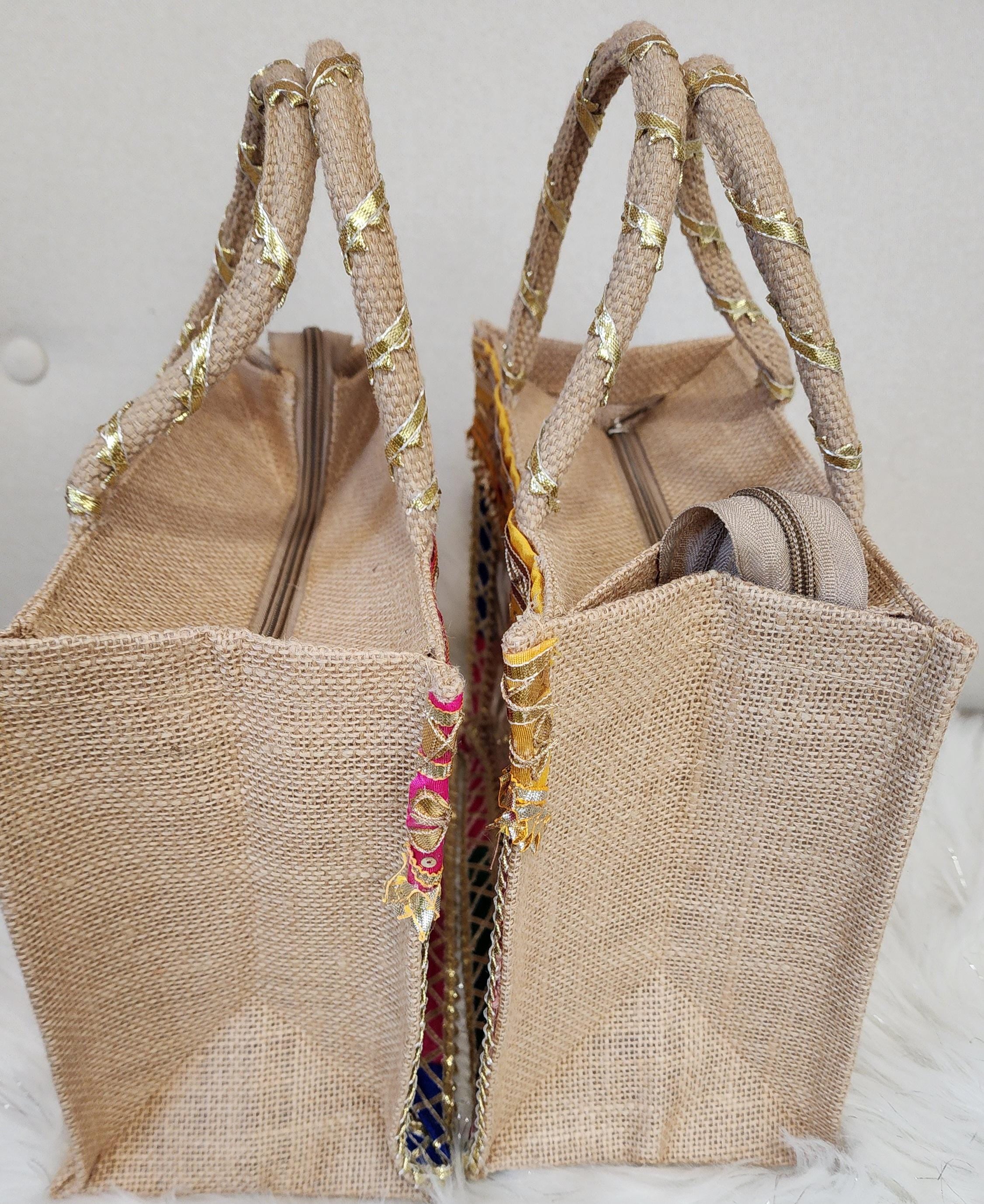 Gota Patti Handcrafted Gift Bag: Transparent Pooja Favor Bag.