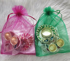 Potli Bag Set: Shubh Labh, Haldi Kumkum Plate, Diya - Indian Wedding Favors