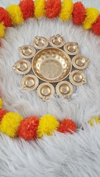 Diya Urli Bowl: Gold Metal Floating Flower & Tea Light Candle Holder (10 Inch)