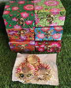 Pichwai Print Handmade Tea Light Holder Gift Box: Diwali Favor, Pooja Decor.