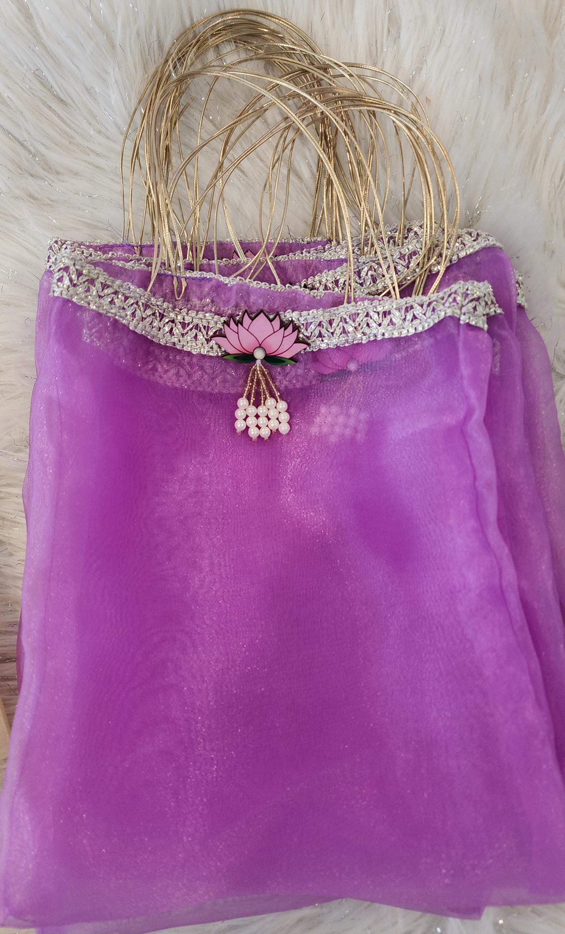 Organza Favor Bag: Lotus Hanging, Indian Wedding handmade Return Gift.
