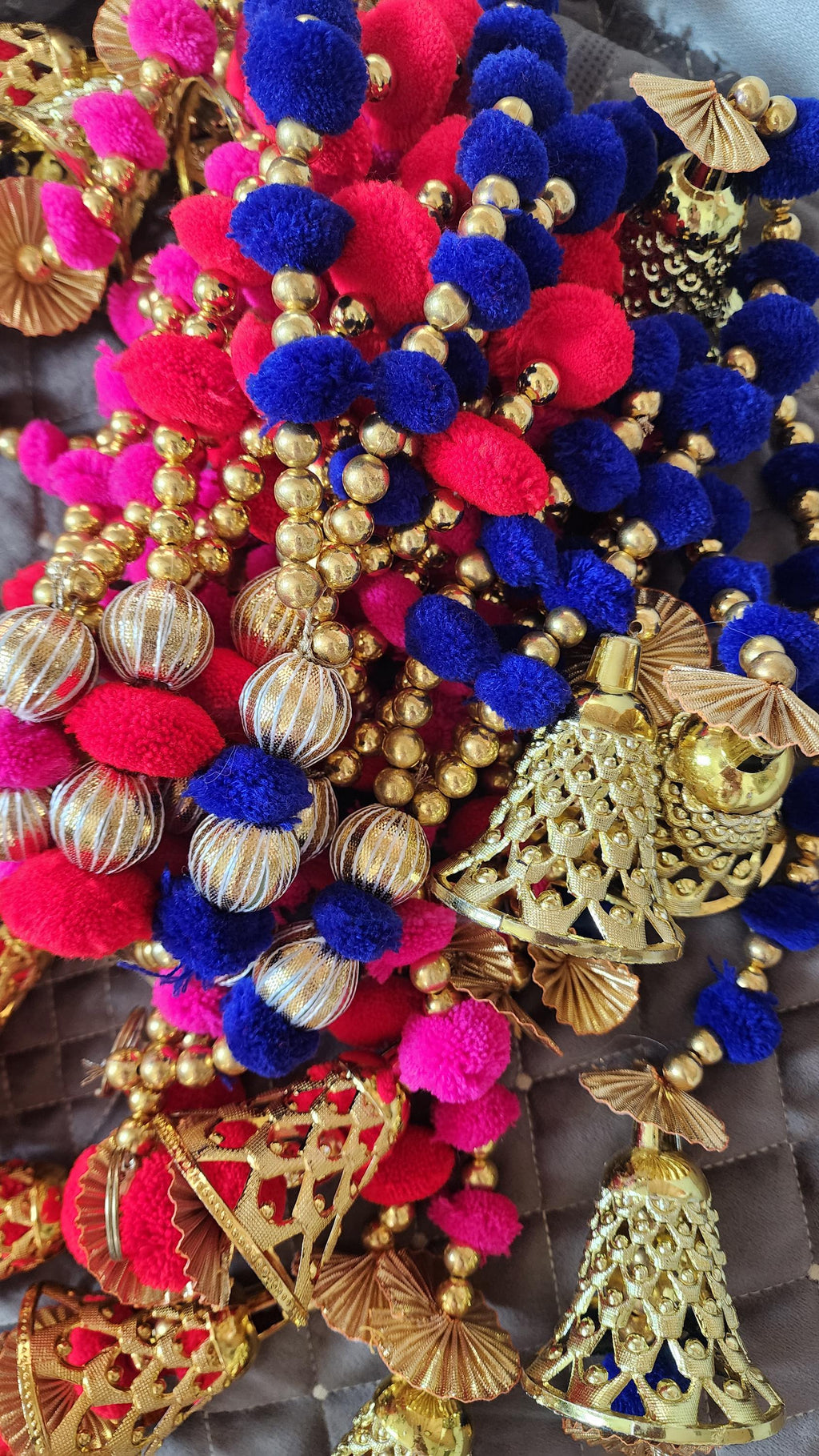 Pom Pom Garland with Gold Bells: Indian Wedding Mehndi Diwali Decor