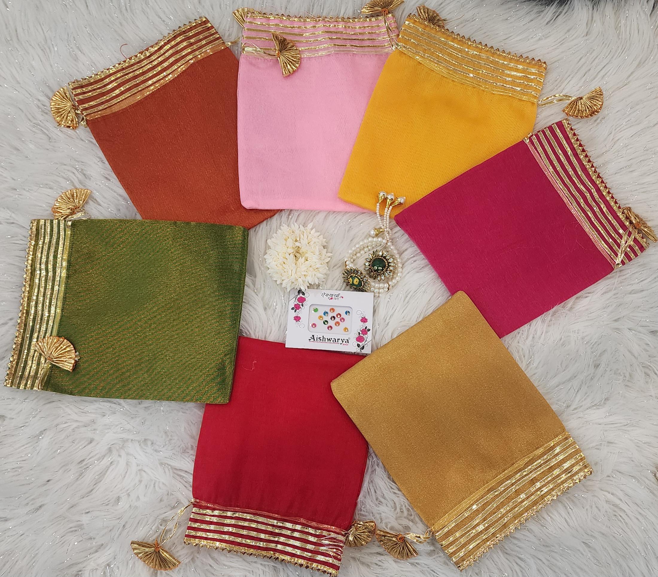 Bandhej Print Combo Set: Organza Potli Bag, Bracelet, Ring & Bindi