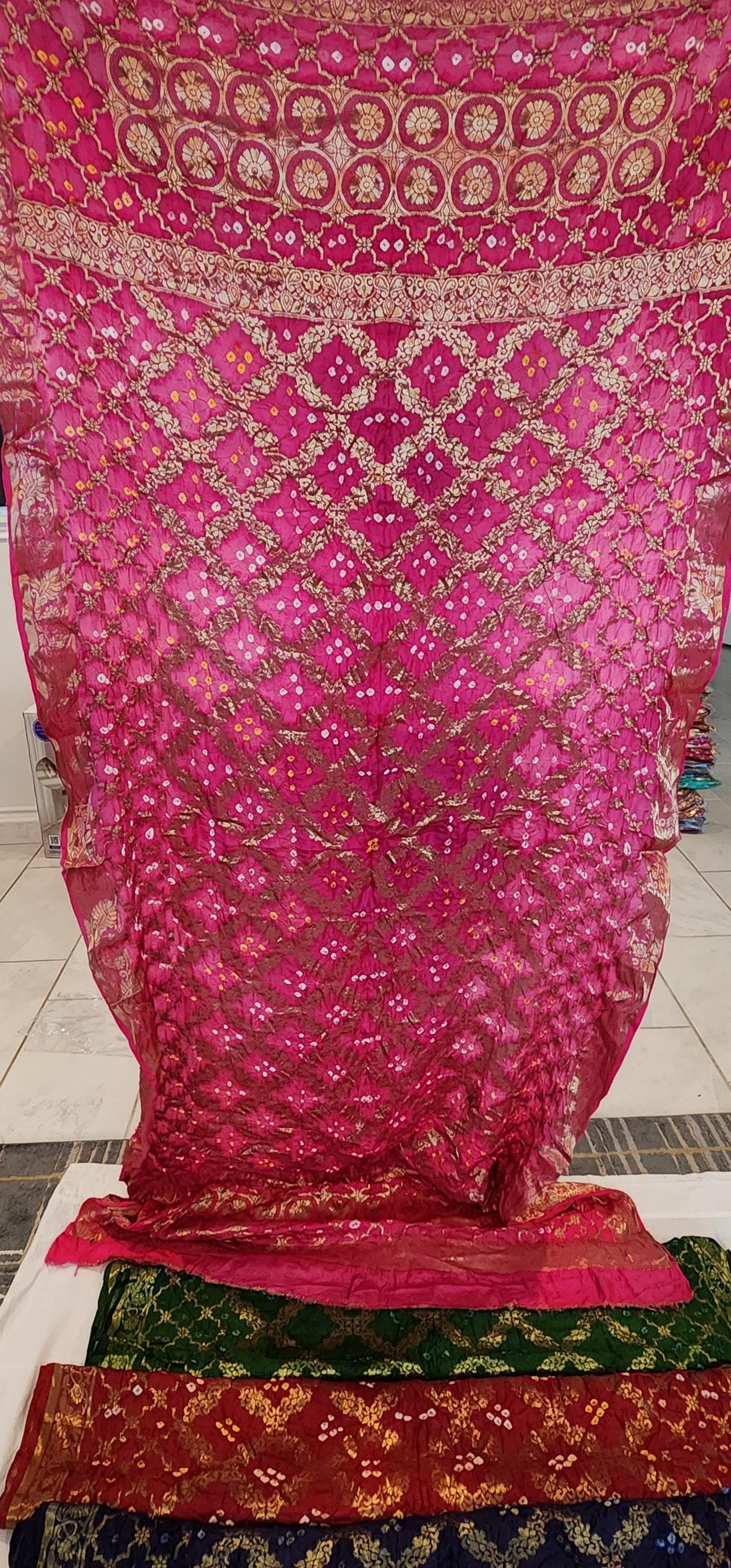 Hand Printed Jacquard Silk Dupatta: Banarsi Print Wedding Favor