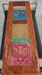 Elephant Print Silk Brocade Table Runner: Indian Decor (16X60 Inch)