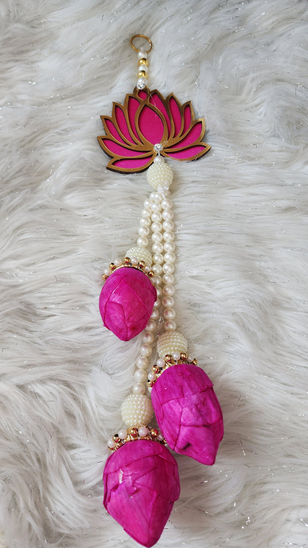 Pink Lotus Garland with Pearls: Indian Wedding Hanging Decor (Set of 2)
