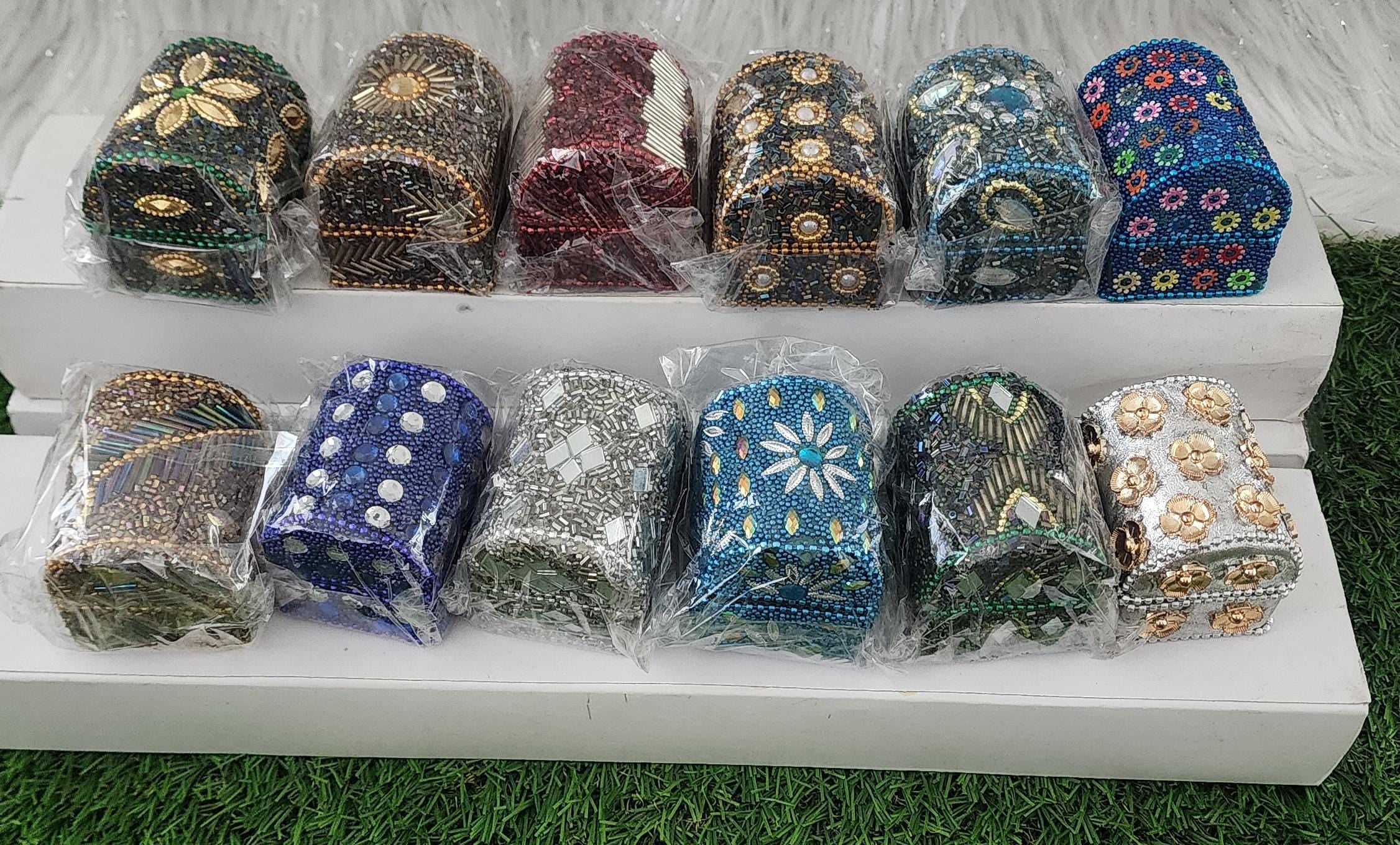 Handcrafted Haldi Kumkum Holder Set: Beaded Wedding Favor Gift