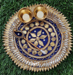 Handcrafted Haldi Kumkum Plate: Gotta Patti Work, Pooja Favor (6 inch)