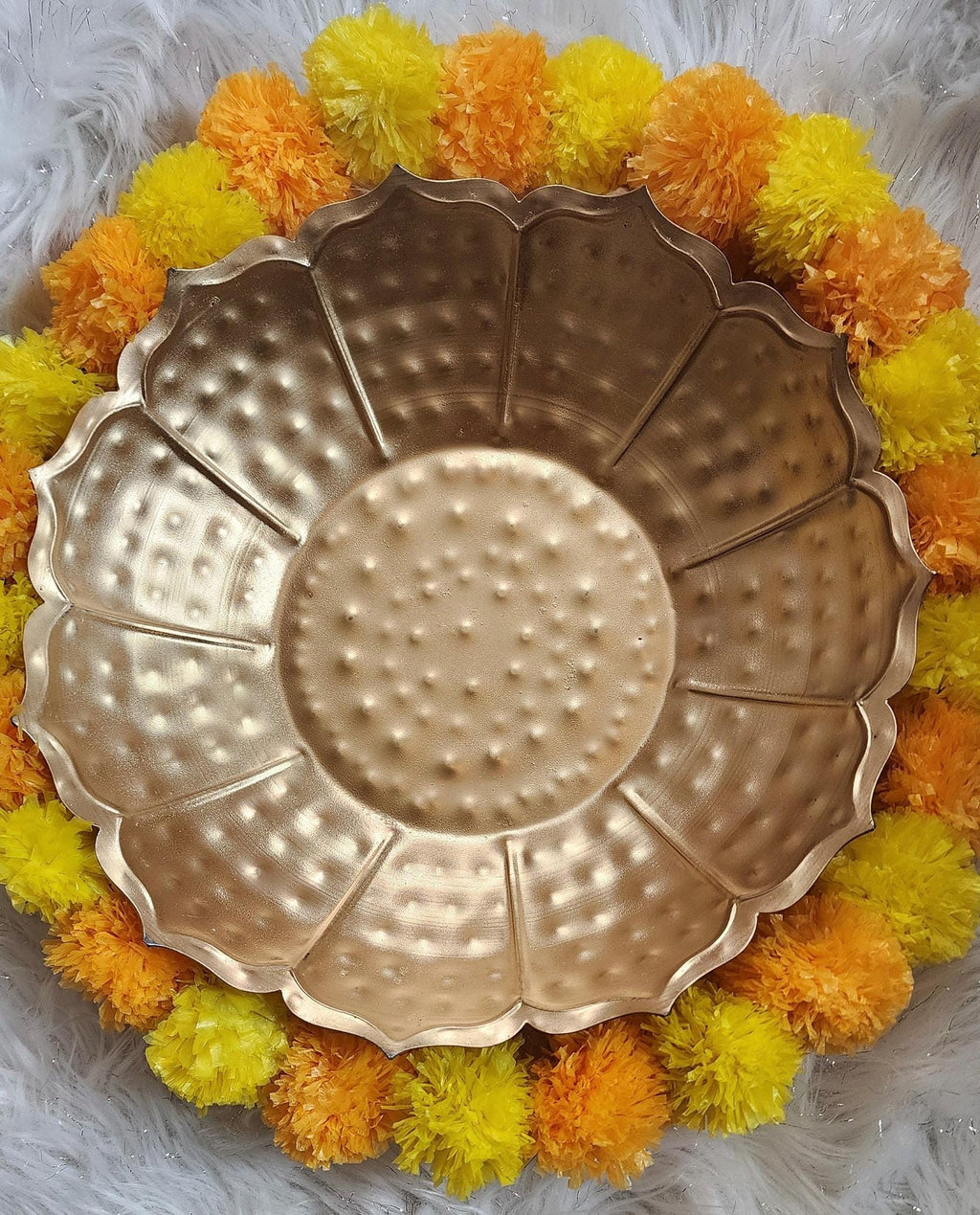 Golden Lotus Urli Bowl Hendmade Metal Floating Flower & Candle Holder.