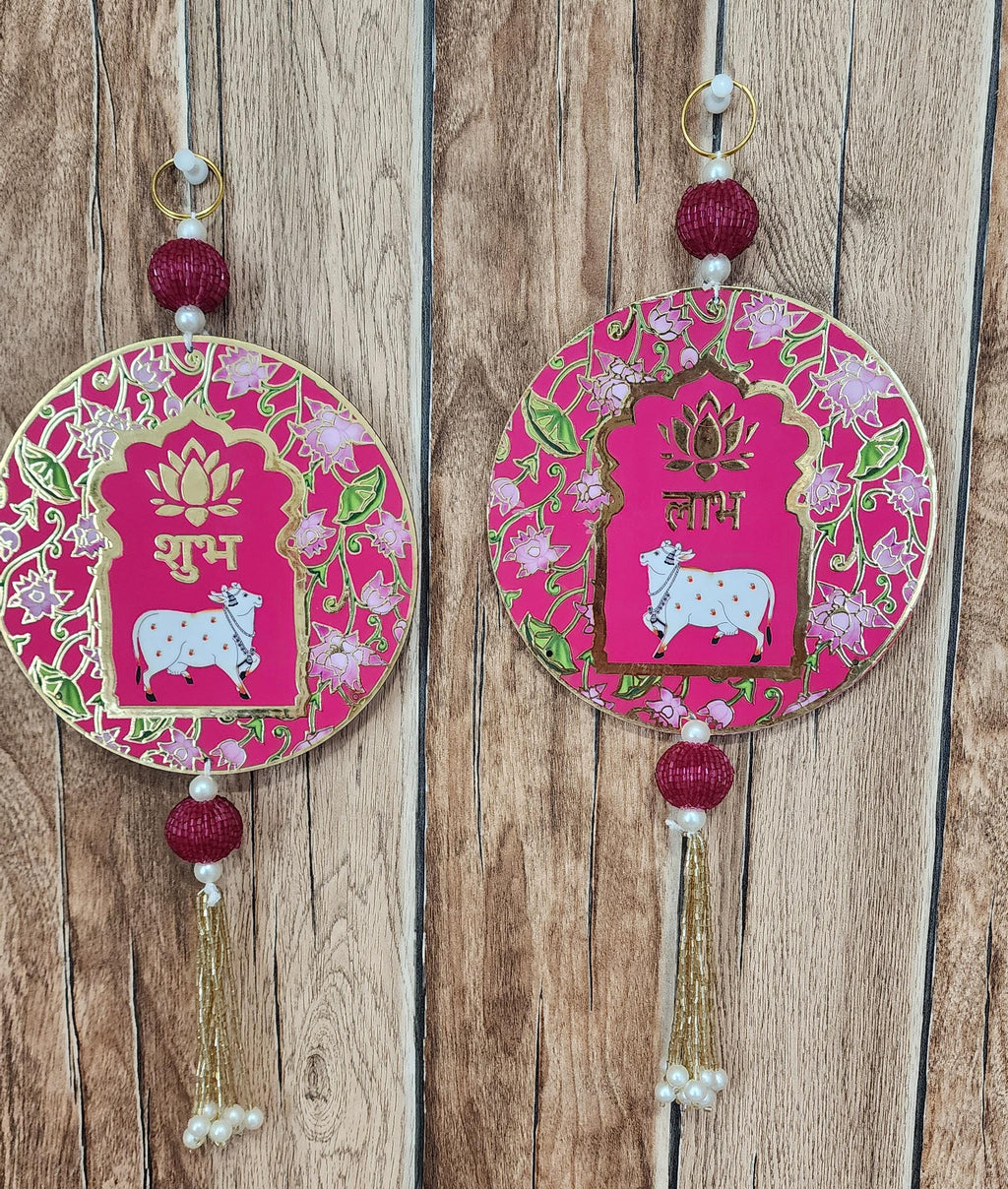Shubh Labh Cow print Door Hanging: Diwali Decoration, Indian Wedding Decor.