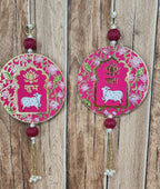 Shubh Labh Cow print Door Hanging: Diwali Decoration, Indian Wedding Decor.