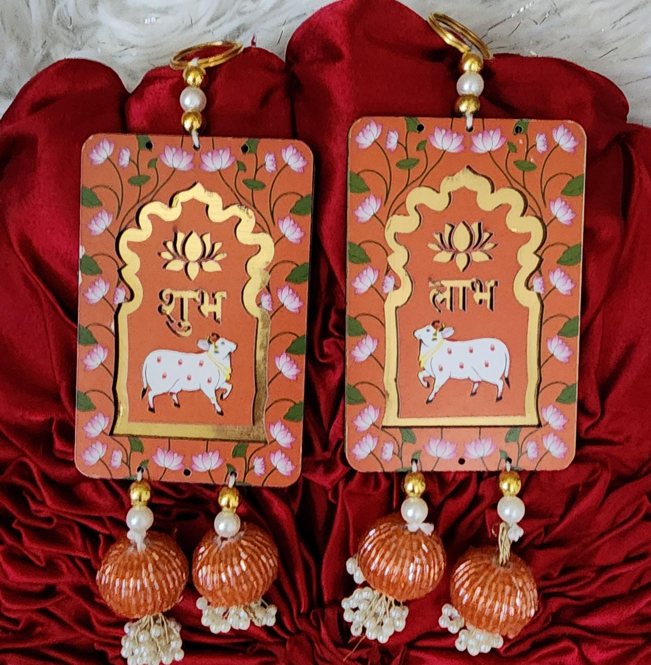 Cow Shubh Labh Hanging: Diwali Decoration, Indian Wedding Decor (8 inch)