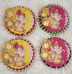 Handcrafted Pichwai Art Haldi Kumkum Holder: Ganesh ji, Radha Krishna.