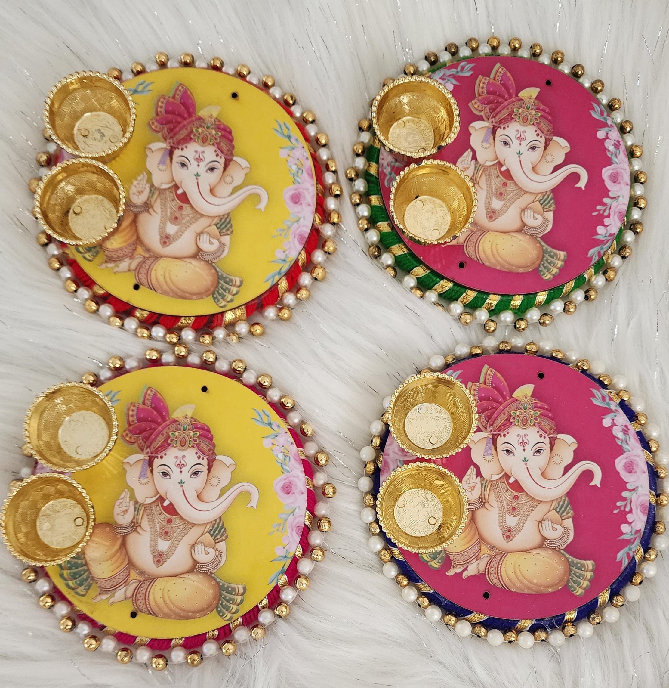 Handcrafted Pichwai Art Haldi Kumkum Holder: Ganesh ji, Radha Krishna.