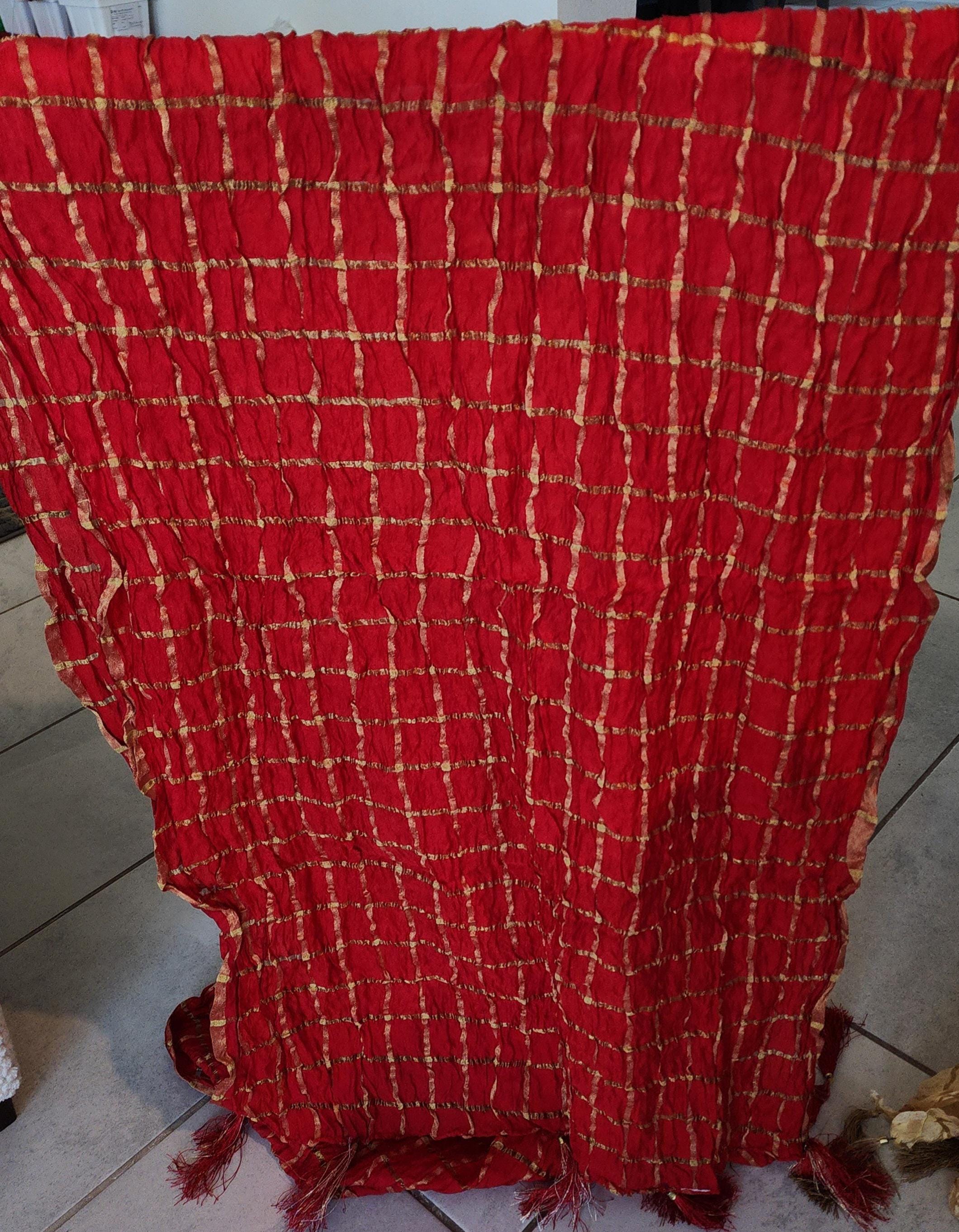 Tie Dye Art Silk Dupatta: Rajasthani Ghat Chola with Tassels.