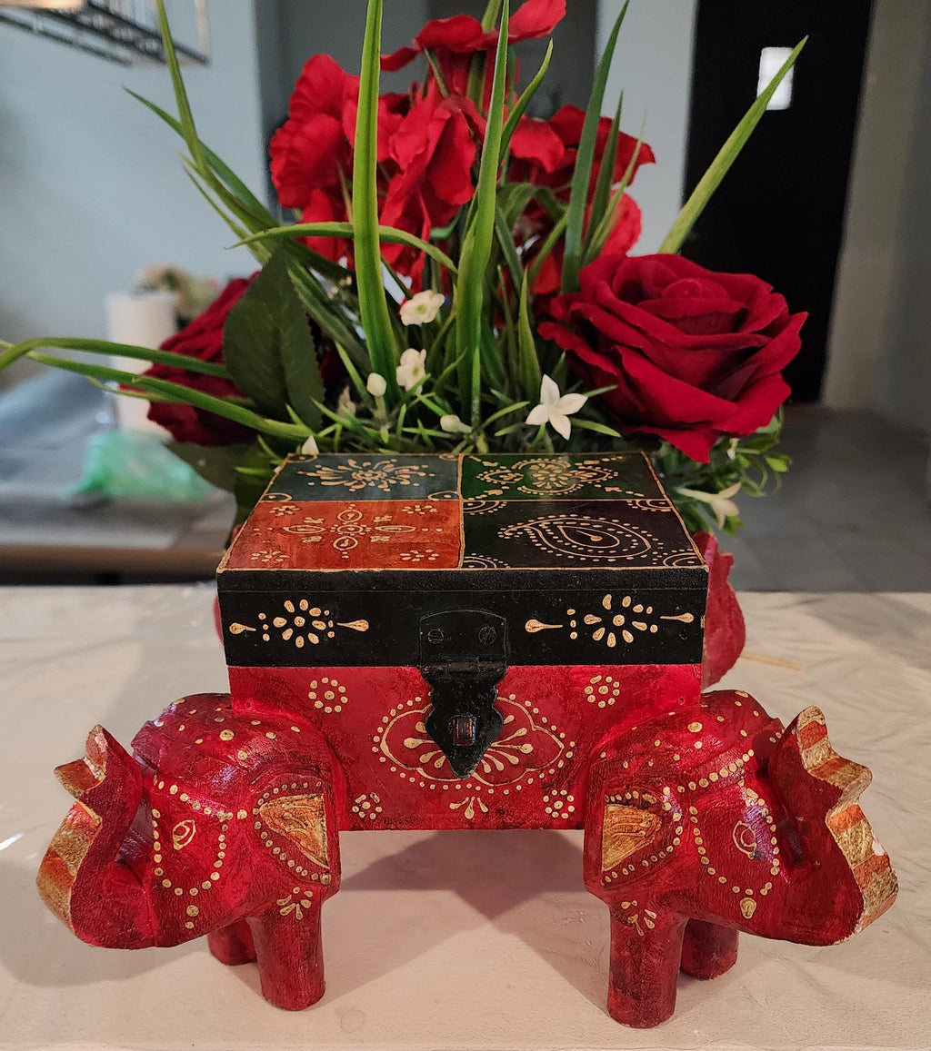 Handcrafted Wooden Elephant Trinket Box: Boho Indian Decor (5x5x5 inch)
