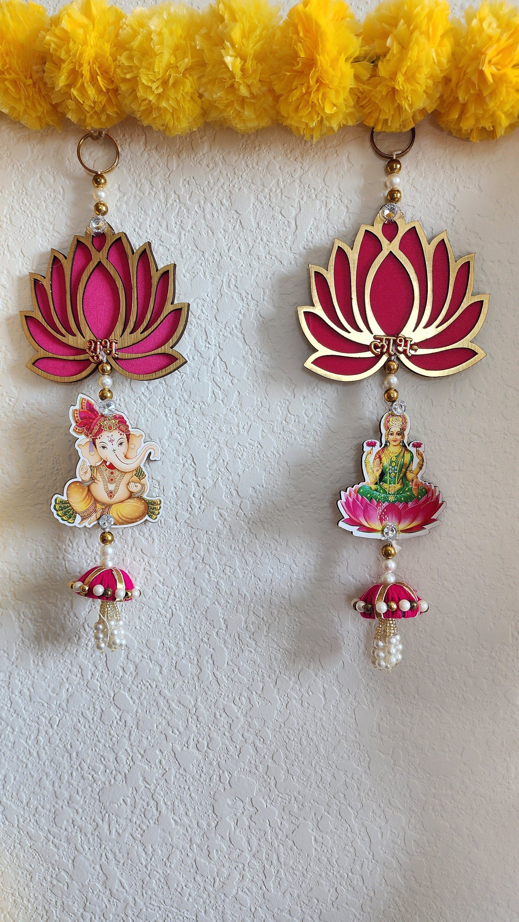 Lotus Ganesh Lakshmi Hanging: Diwali Mandir Decor.