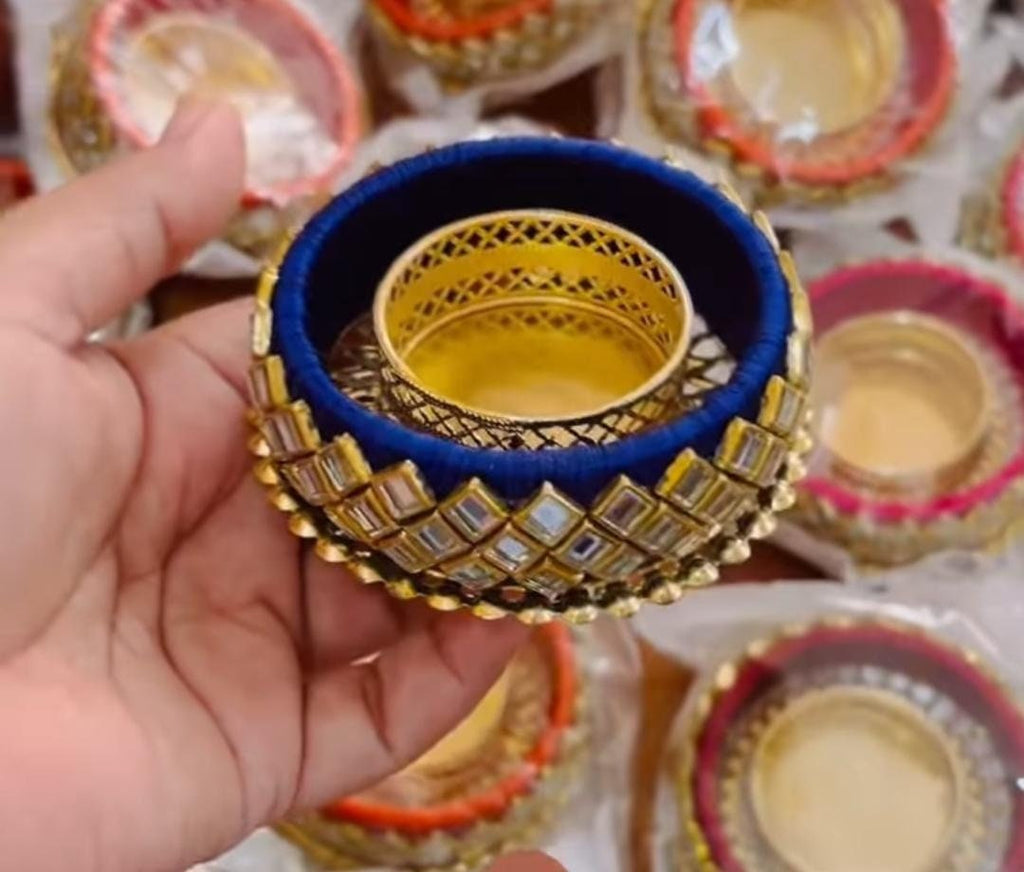 Kundan Tea Light Holder: Diwali Pooja Decoration, Wedding Favor.