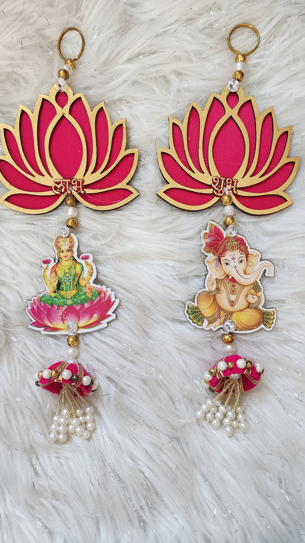 Lotus Ganesh Lakshmi Hanging: Diwali Mandir Decor.