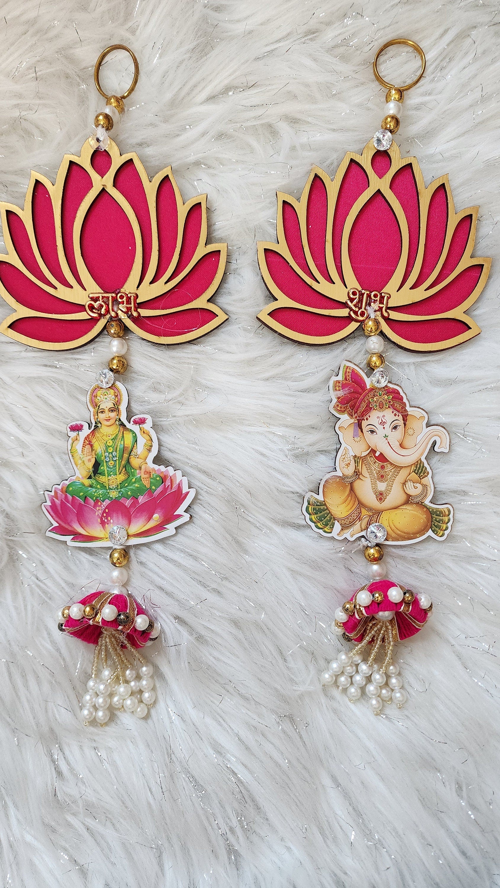 Lotus Ganesh Lakshmi Hanging: Diwali Mandir Decor.