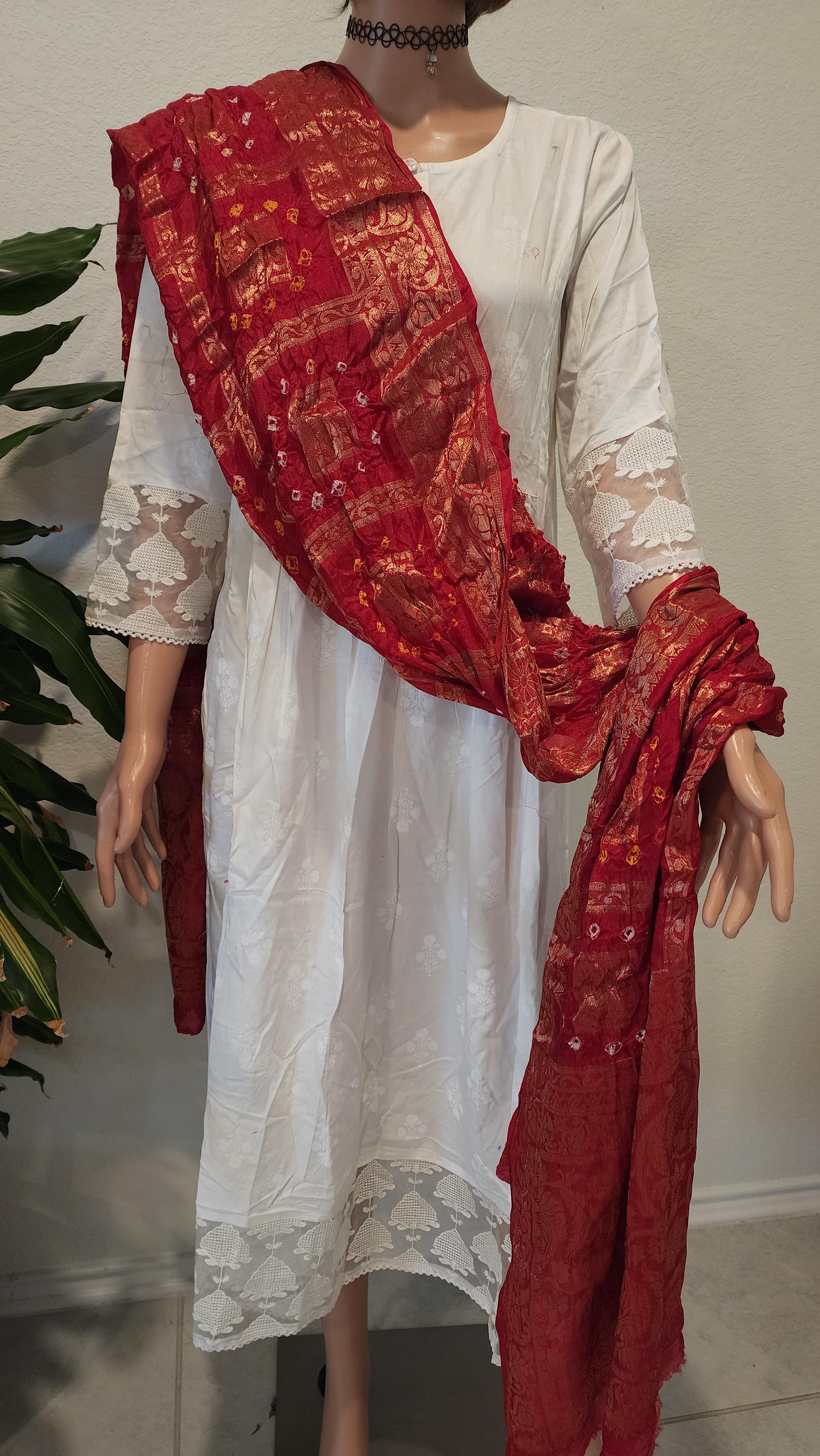 Hand Printed Jacquard Silk Dupatta: Indian Wedding Favor Scarf