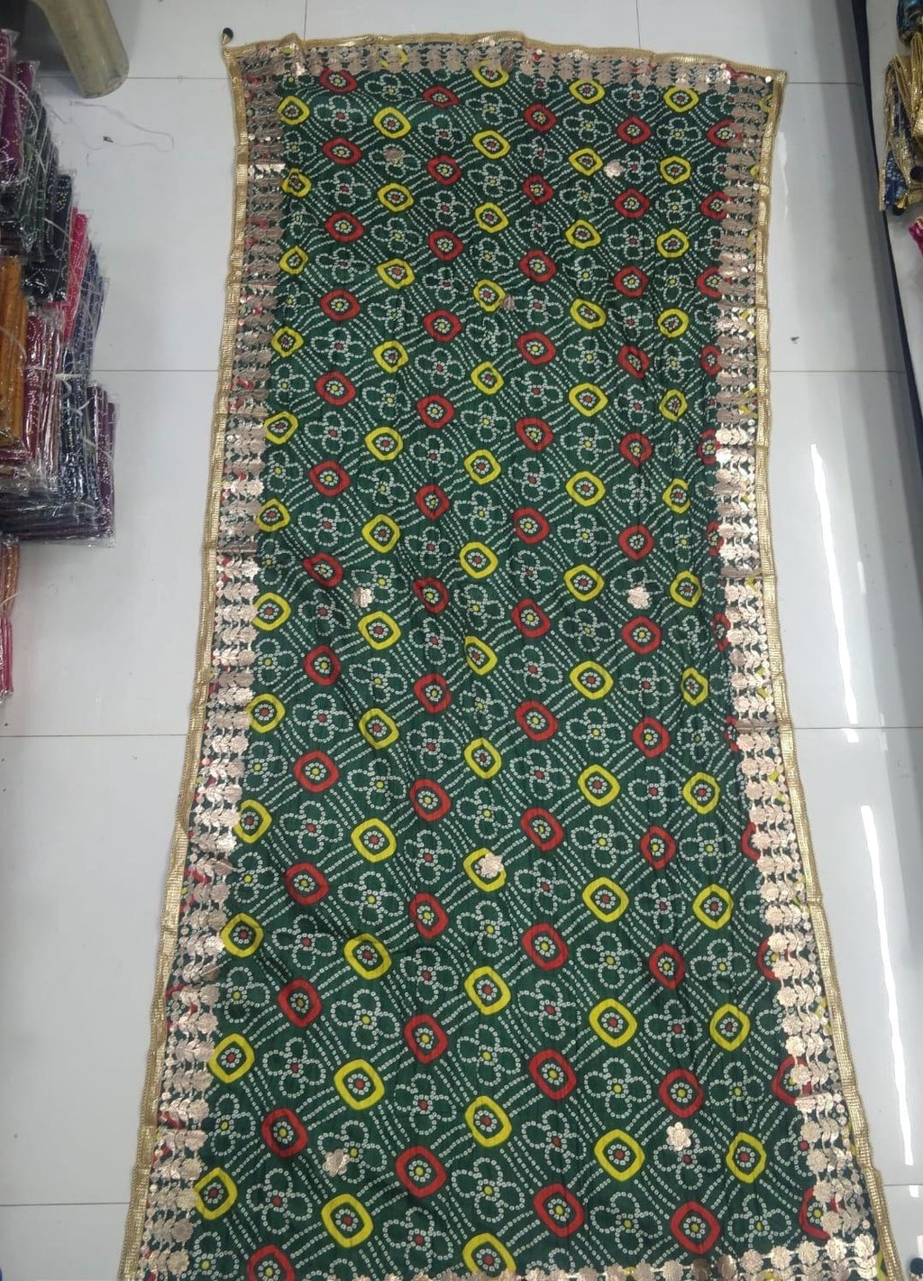 Bandhej Art Silk Dupatta: Rajasthani Gotta Patti Wedding Scarf