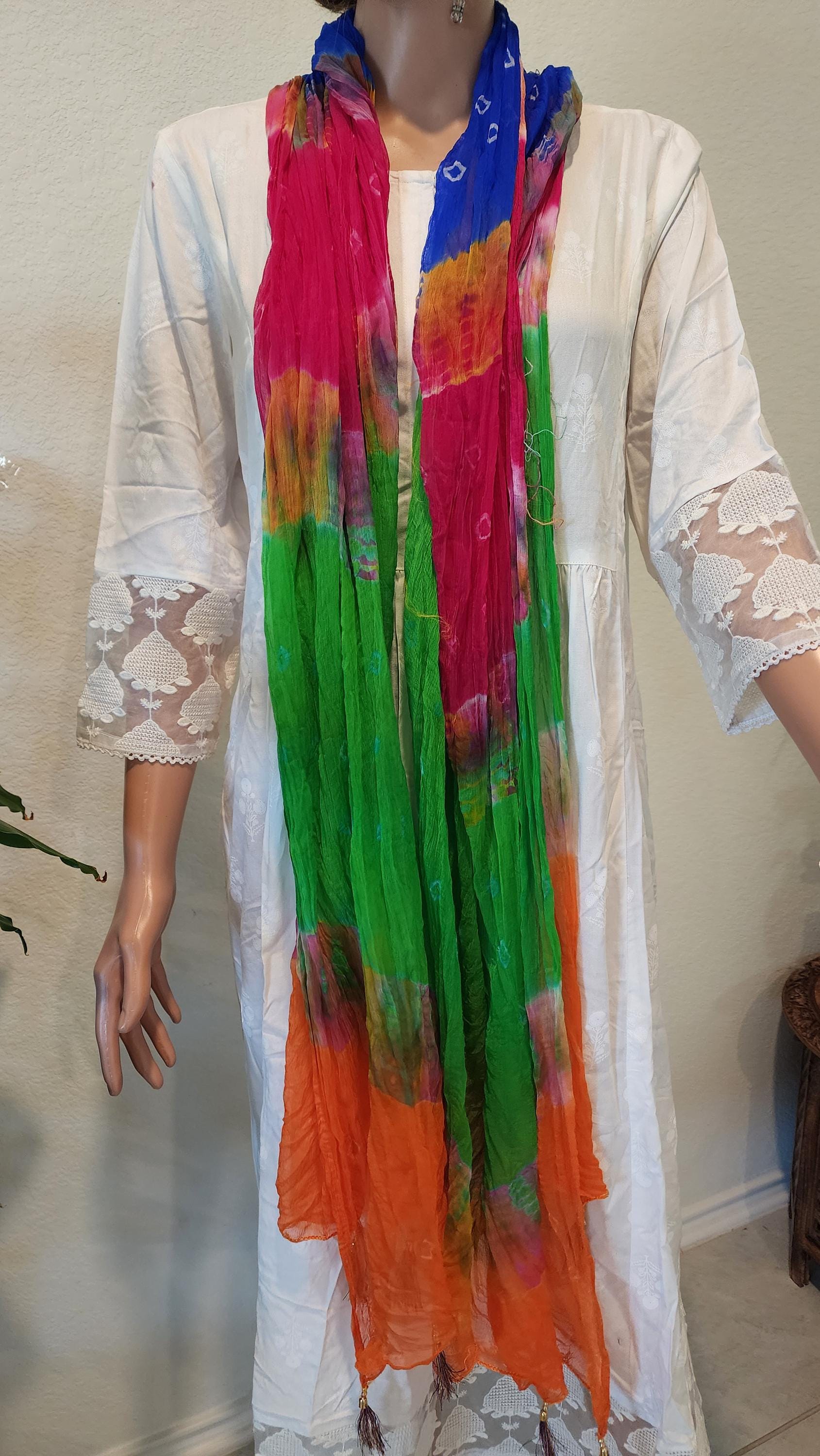 Rajasthani Tie Dye Silk Dupatta: Multi-Colored Wedding Favor Scarf