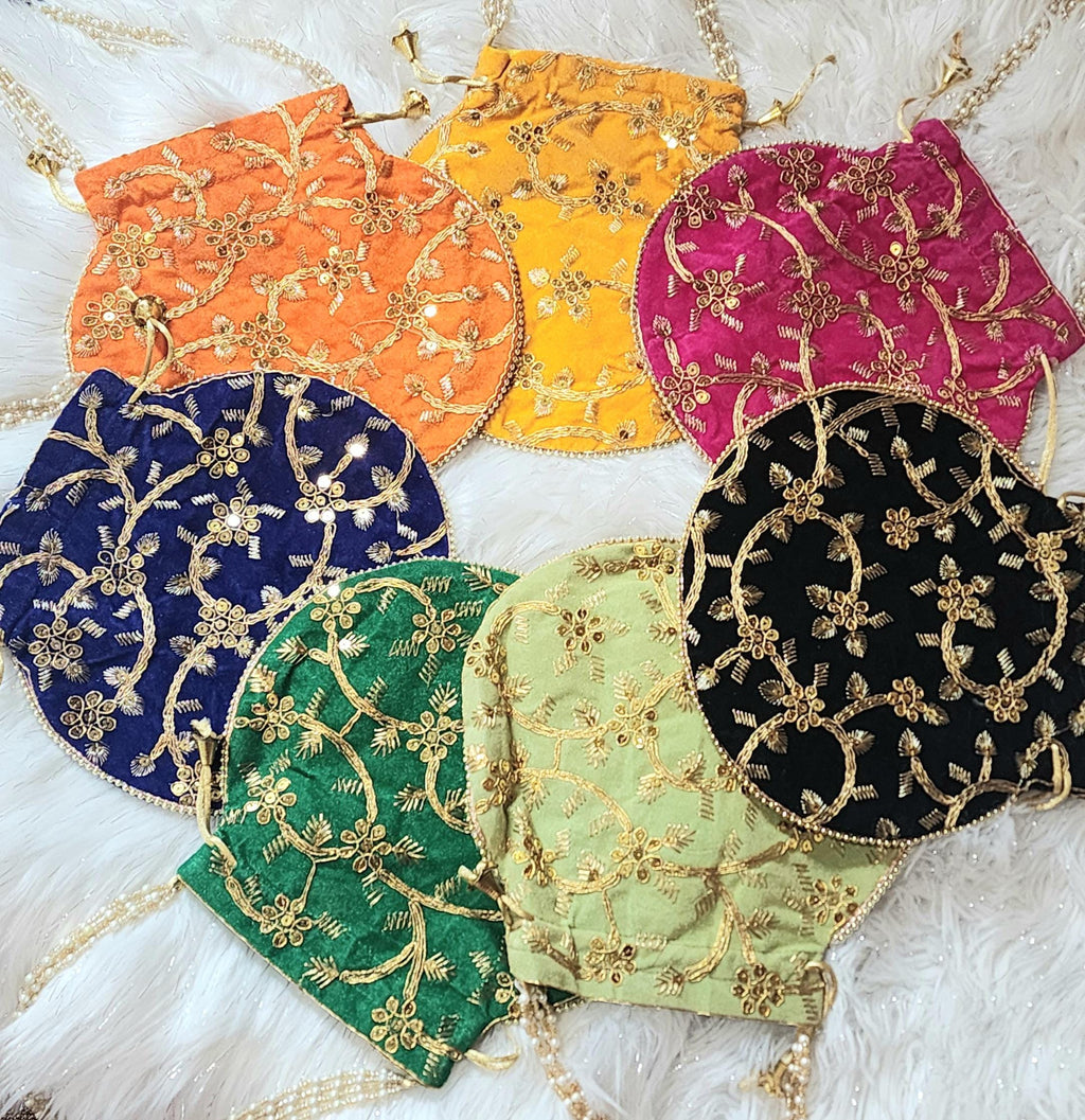 Embroidered Velvet Potli Bags - Indian Wedding Favor Bags.