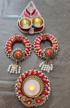 Potli Bag Set: Shubh Labh, Haldi Kumkum Plate, Diya - Indian Wedding Favors