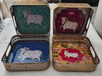 Pichwai Handmade Art Metal SquareTray Nandi Cow Design, Gift Favor.