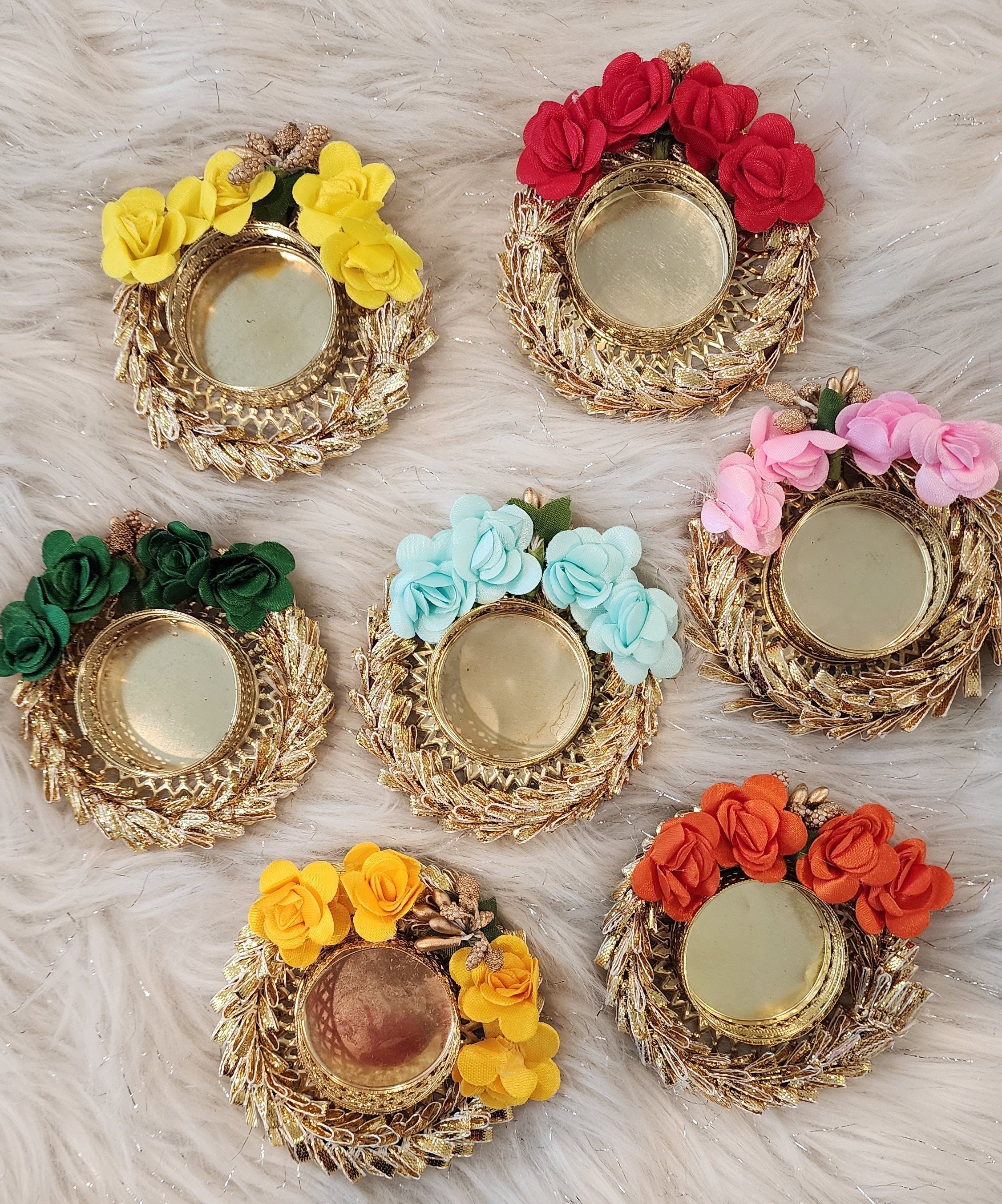 Floral Tea Light Holder: Indian Diwali Pooja Decoration, Wedding Favor