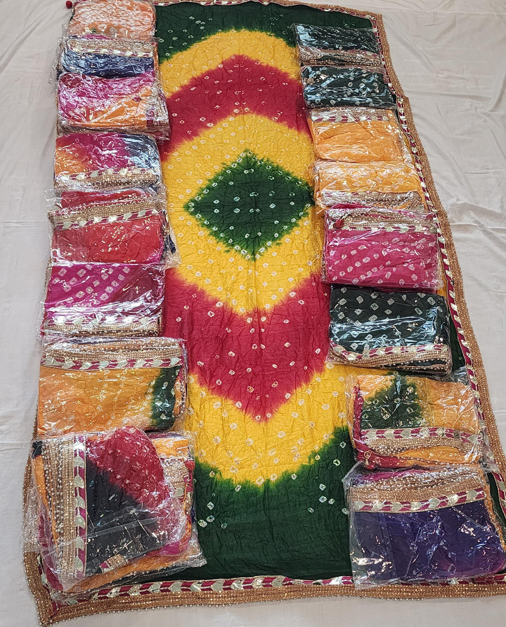 Bandhej Dupatta with Moti Lace: Rajasthani Wedding Favor, Assorted Colors