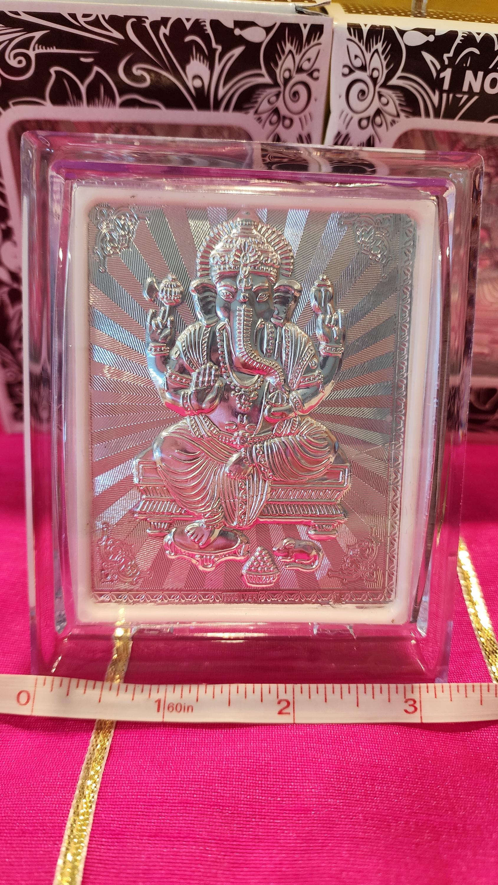 Handmade Silver Ganesh Photo Frame: Diwali Pooja Decor (4.5 × 3.5)