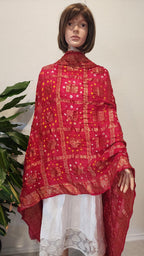 Hand Printed Jacquard Silk Dupatta: Indian Wedding Favor Scarf