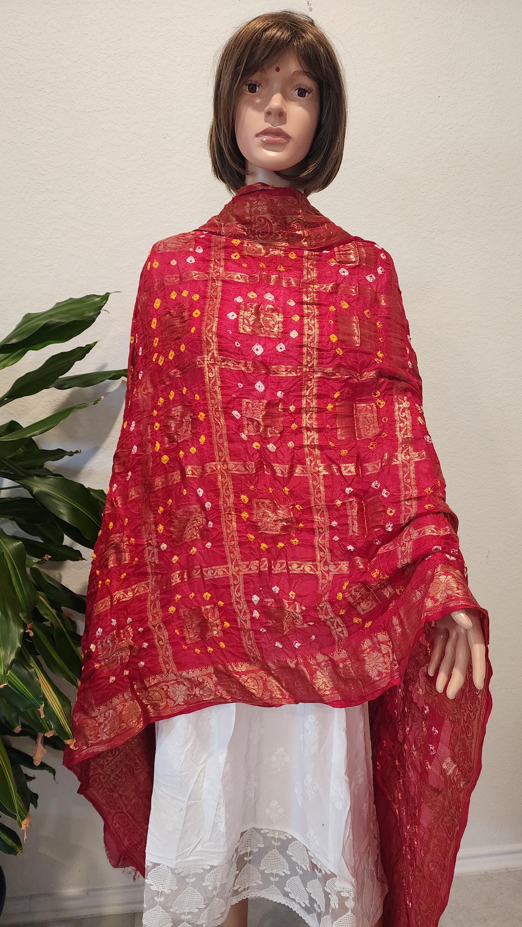 Hand Printed Jacquard Silk Dupatta: Indian Wedding Favor Scarf