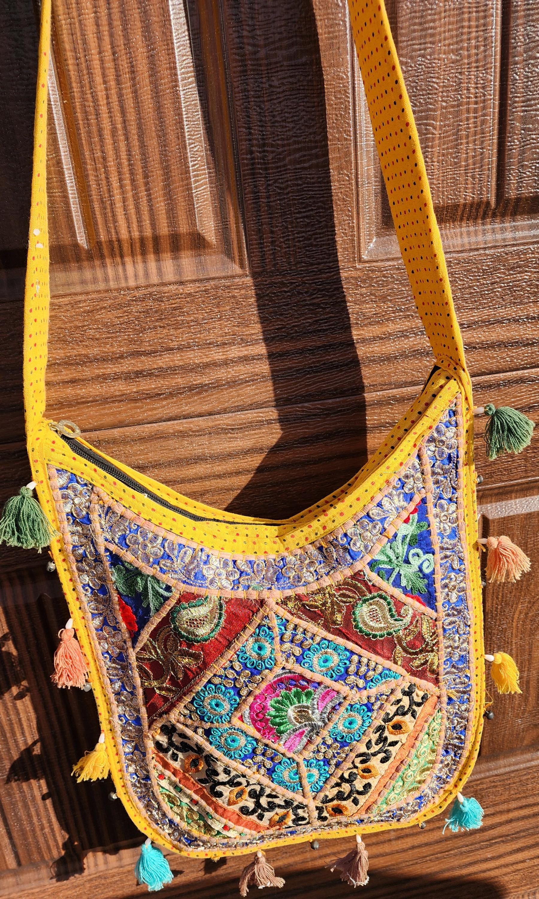 Embroidered Indian Jhola Bag:Crossbody Shoulder Bag