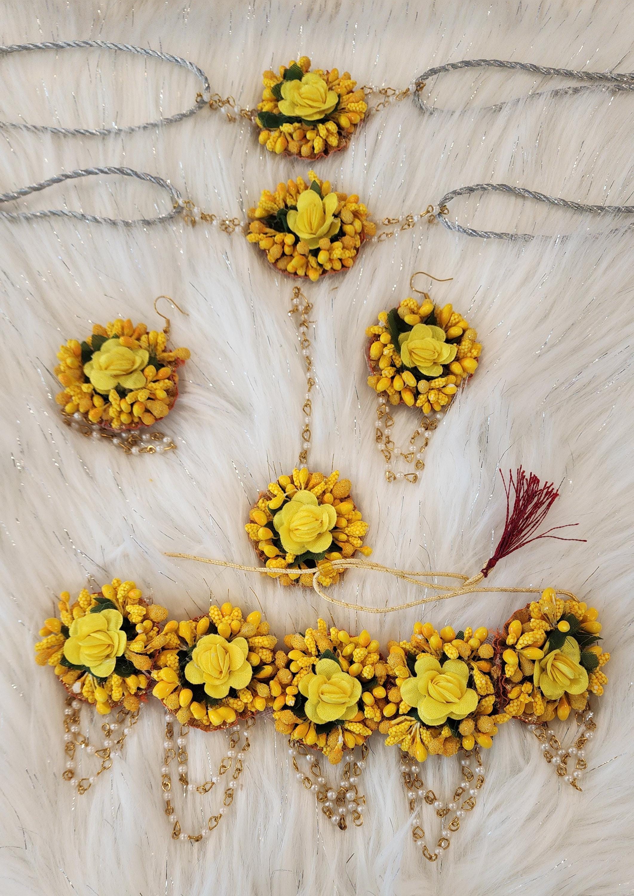 Handmade Floral Jewelry Set: Haldi Mehandi Indian Wedding