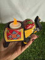 Handmade Wooden Elephant Tea Light Holder, Home Decor Lamp, Candle Light Lamp for Diwali .