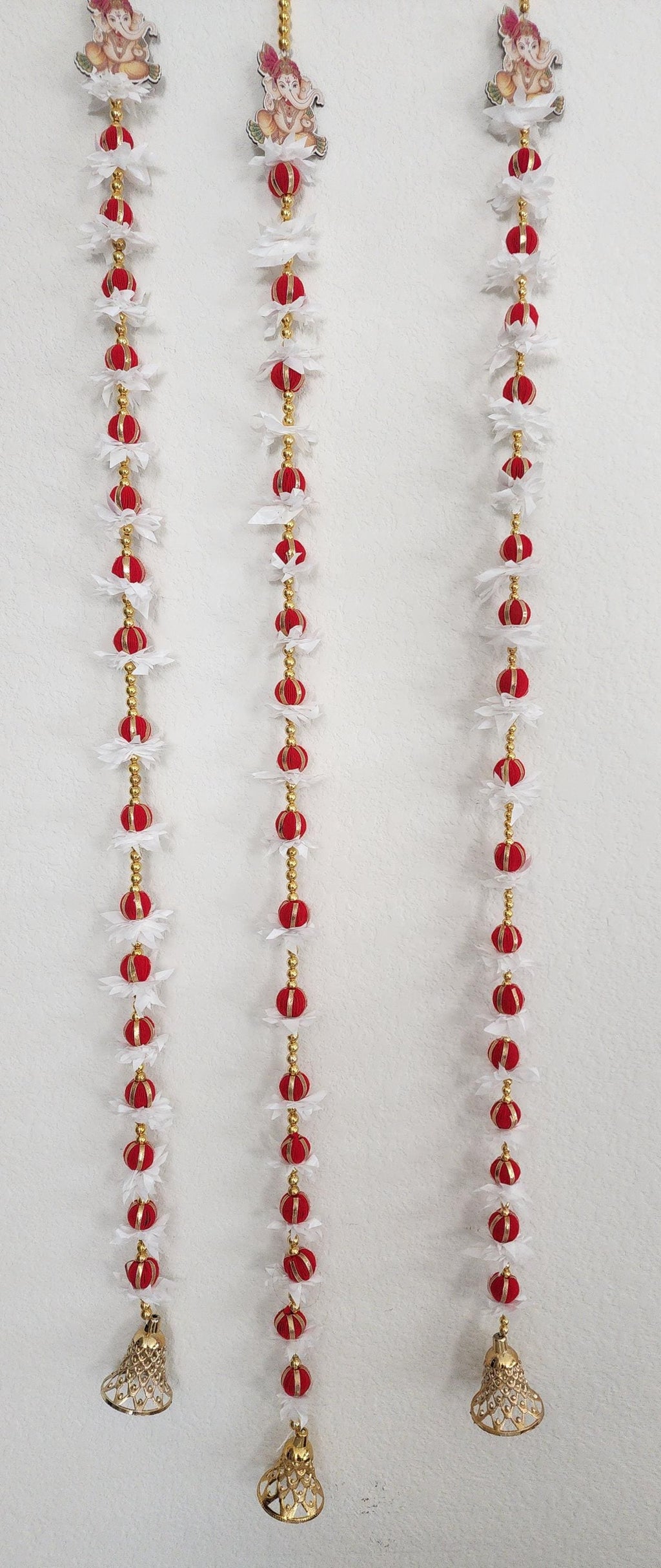 Ganpati Garland: Golden Pearls, Red Buds, Indian Wedding Decor (45/50 inch)