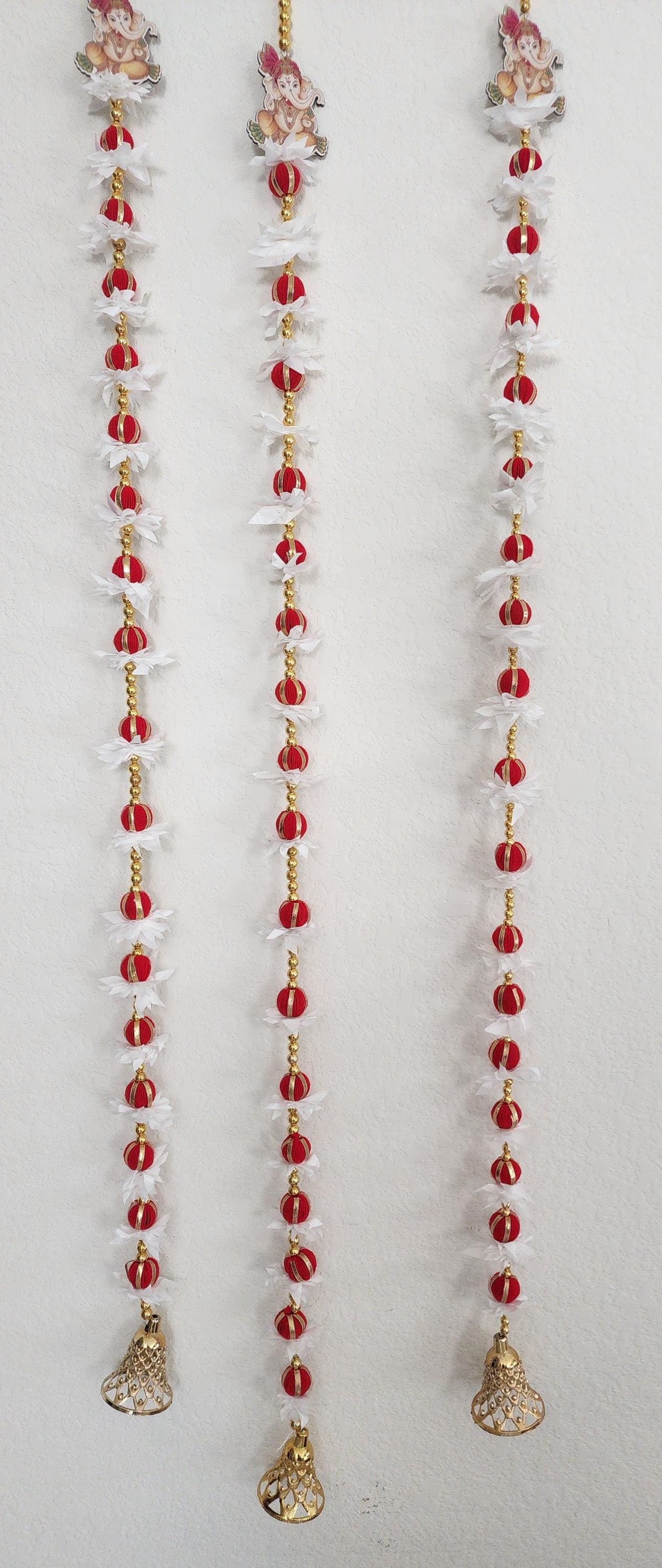 Ganpati Garland: Golden Pearls, Red Buds, Indian Wedding Decor (45/50 inch)