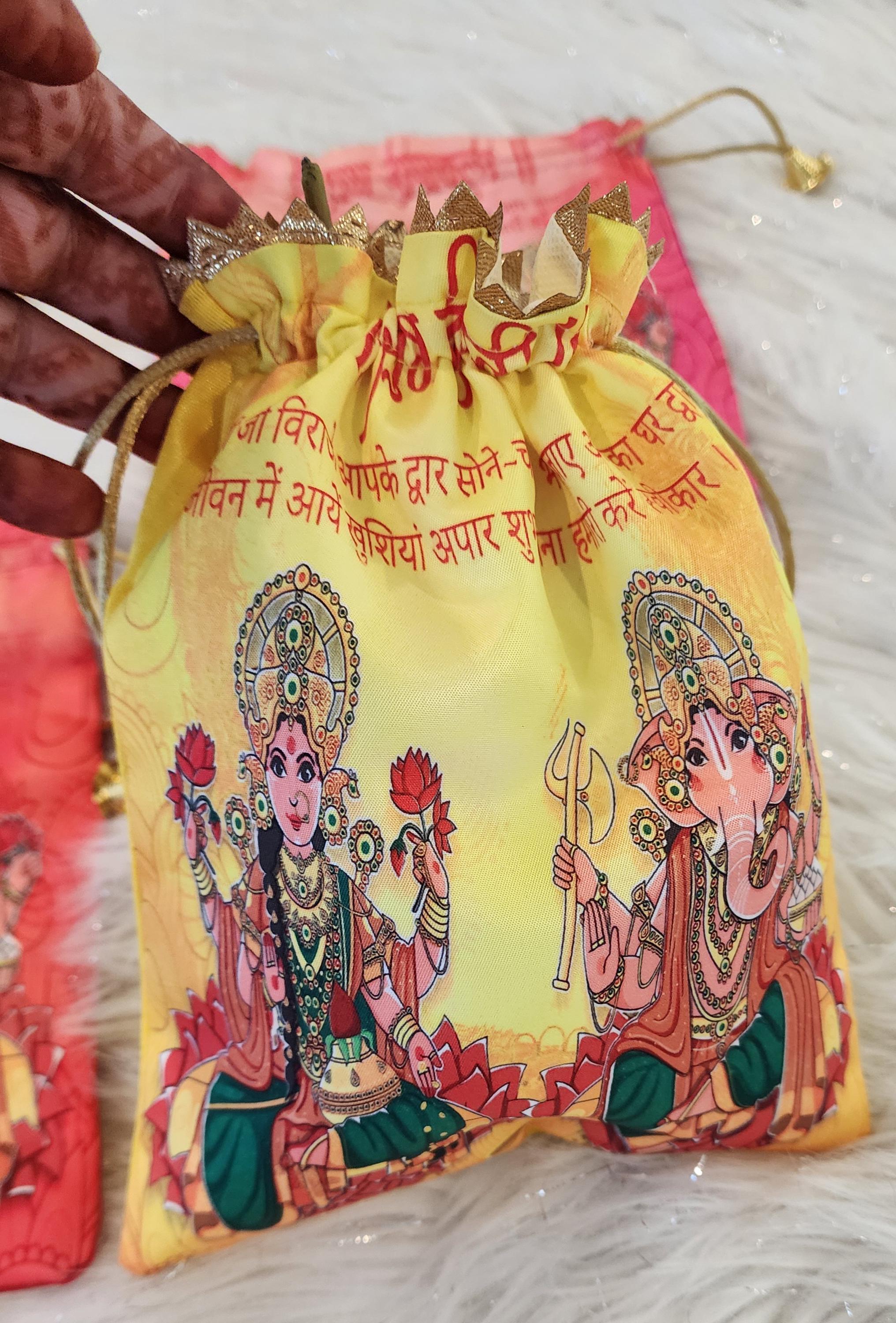 Silk Lakshmi Ganesh Printed Potli Bags: Diwali Return Gifts