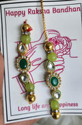 Handmade Kundan Rakhi Set: Pearl Chain Couple Rakhsha Bandhan
