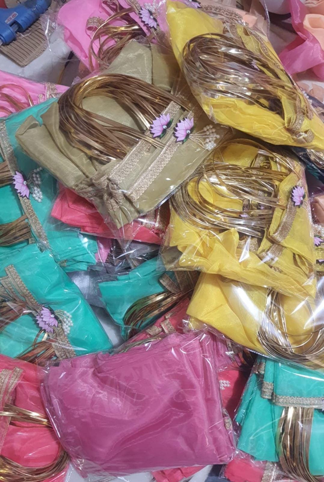 Organza Favor Bag: Lotus Hanging, Indian Wedding handmade Return Gift.