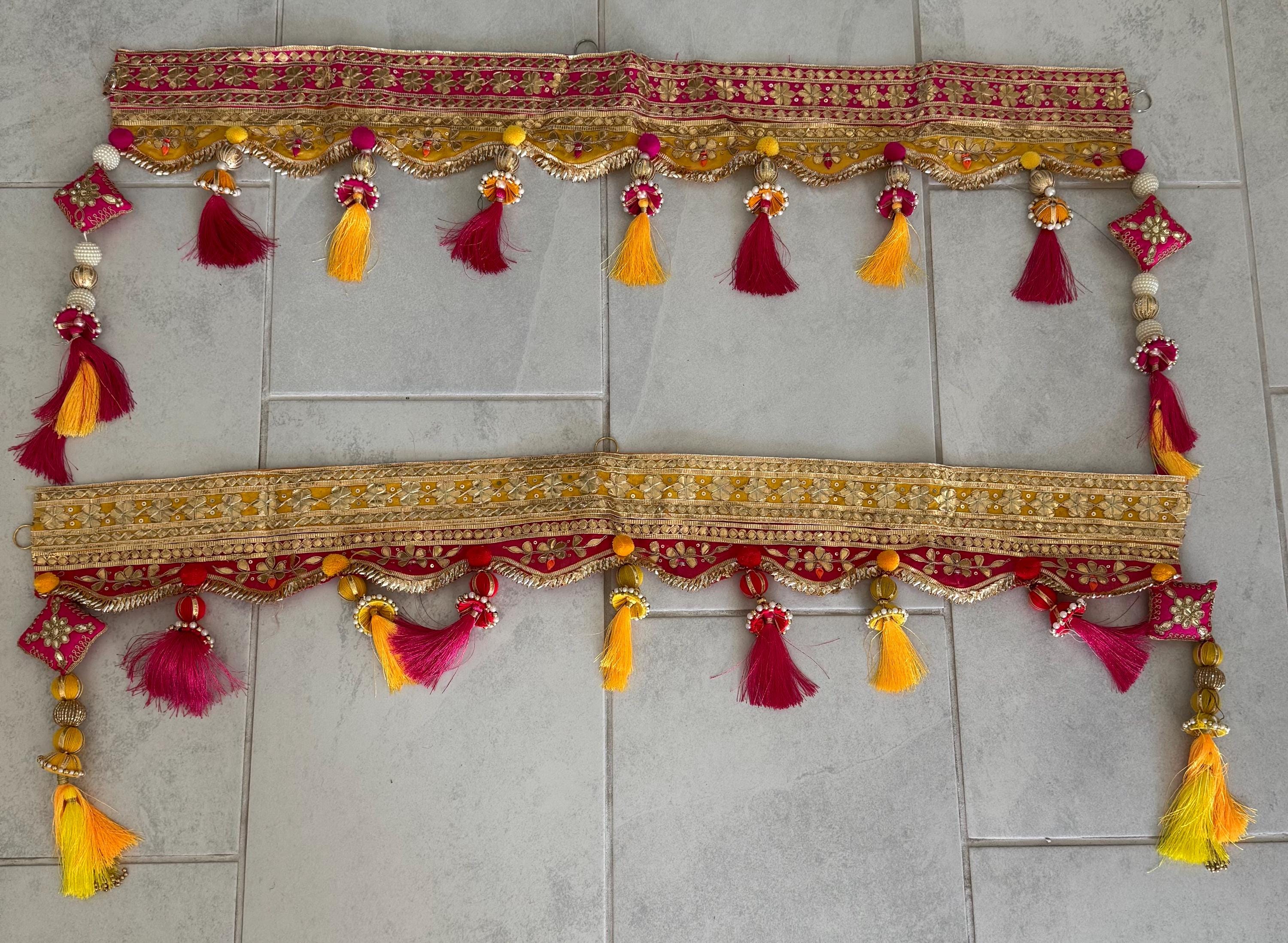 Handmade Indian Toran: Gotta work Pearl Door Hanging, Traditional Decor (40x10) inch)