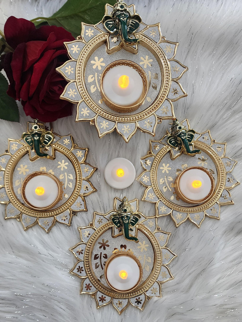 Ganpati HandmadeTea Light Plate: Acrylic Diwali Pooja Decor.