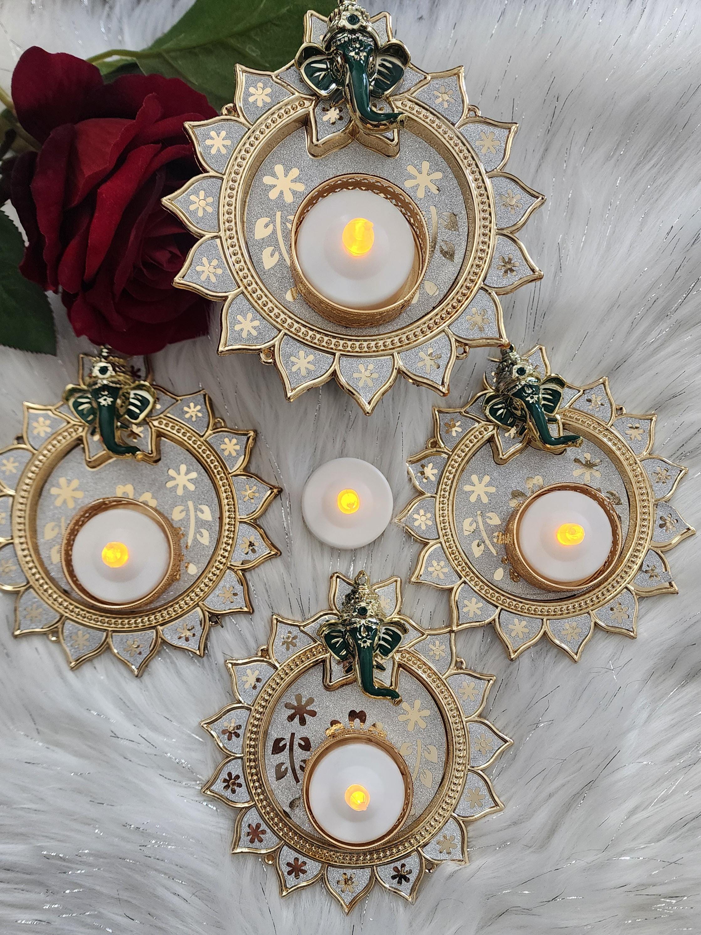 Ganpati HandmadeTea Light Plate: Acrylic Diwali Pooja Decor.